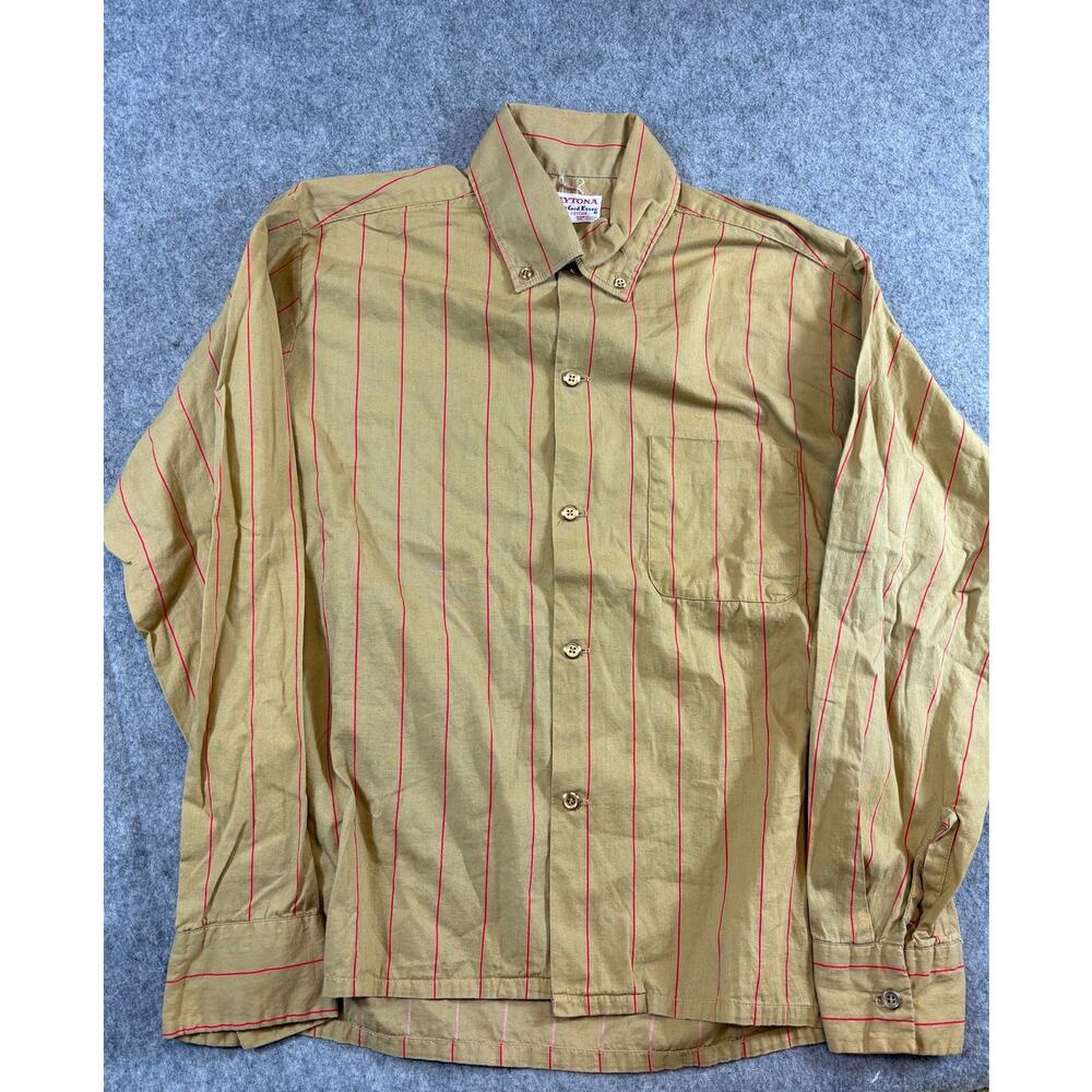 VINTAGE Daytona Lord Essex Mens Shirt Tan Striped Button Down Retro 60s Medium